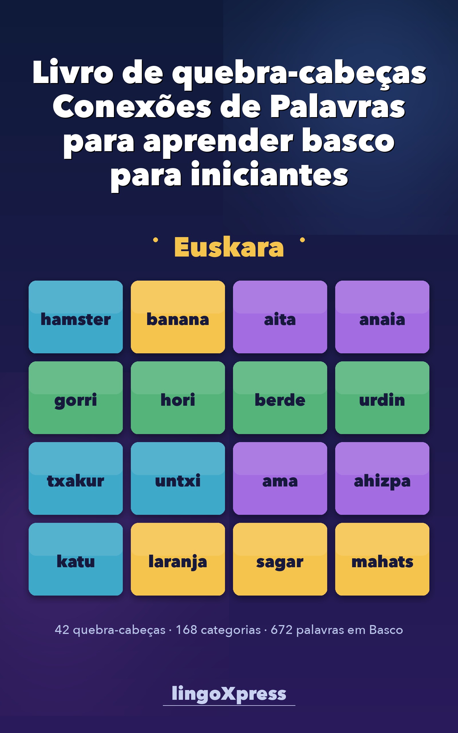 Livro de quebra-cabeças Conexões de Palavras para aprender basco para iniciantes