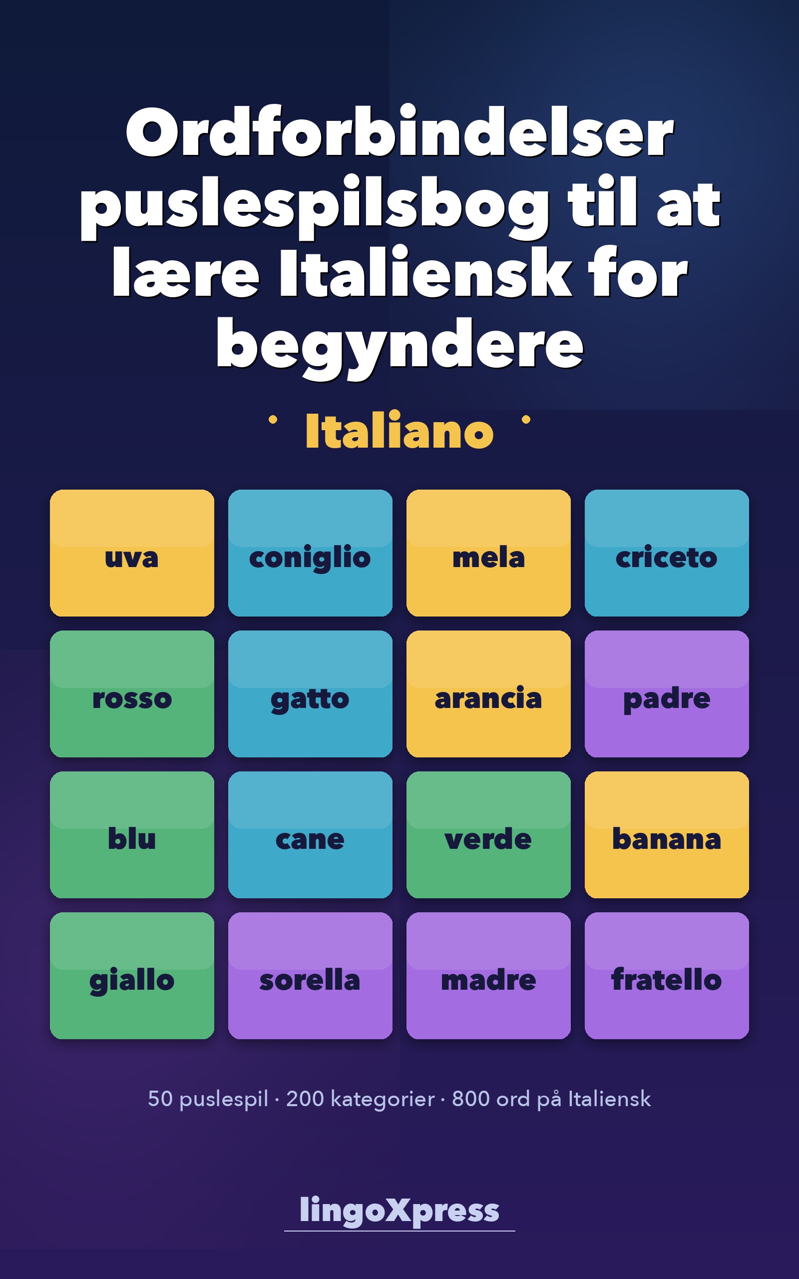 Ordforbindelser puslespilsbog til at lære Italiensk for begyndere