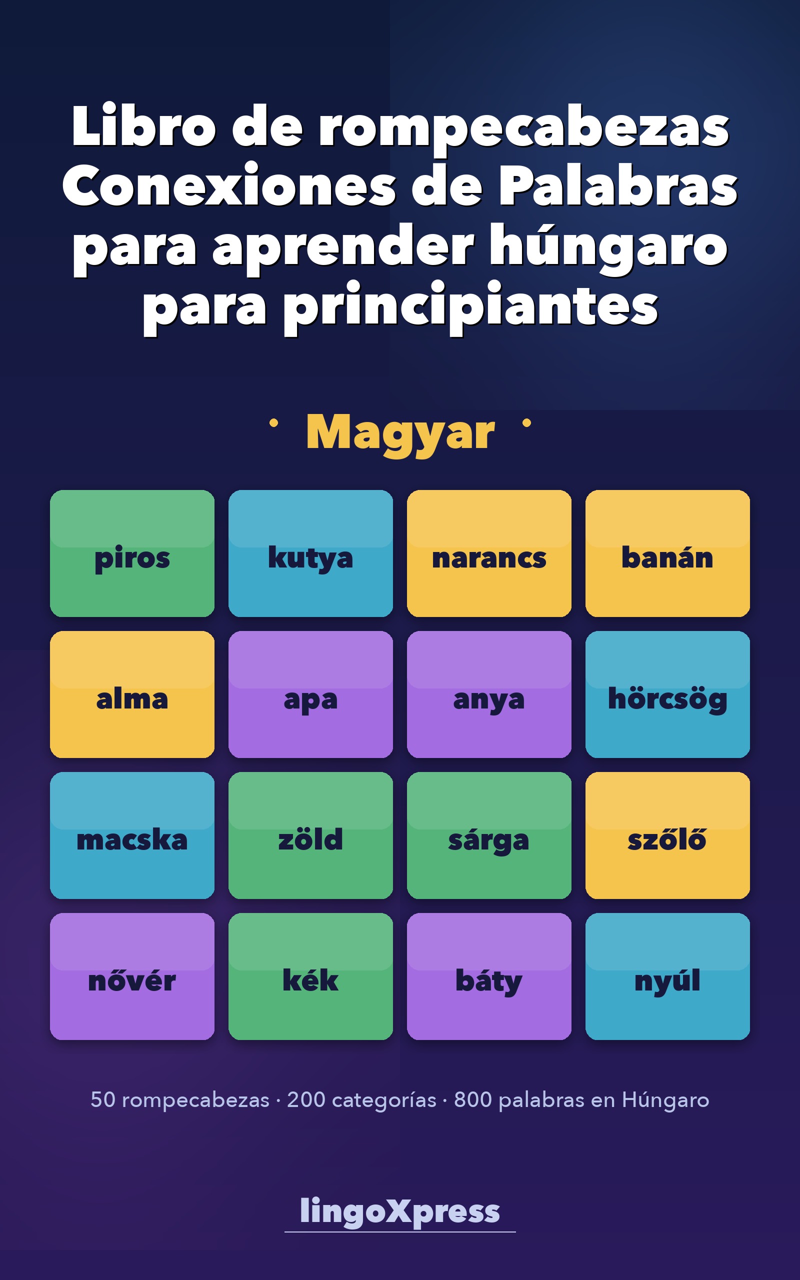 Libro de rompecabezas Conexiones de Palabras para aprender húngaro para principiantes