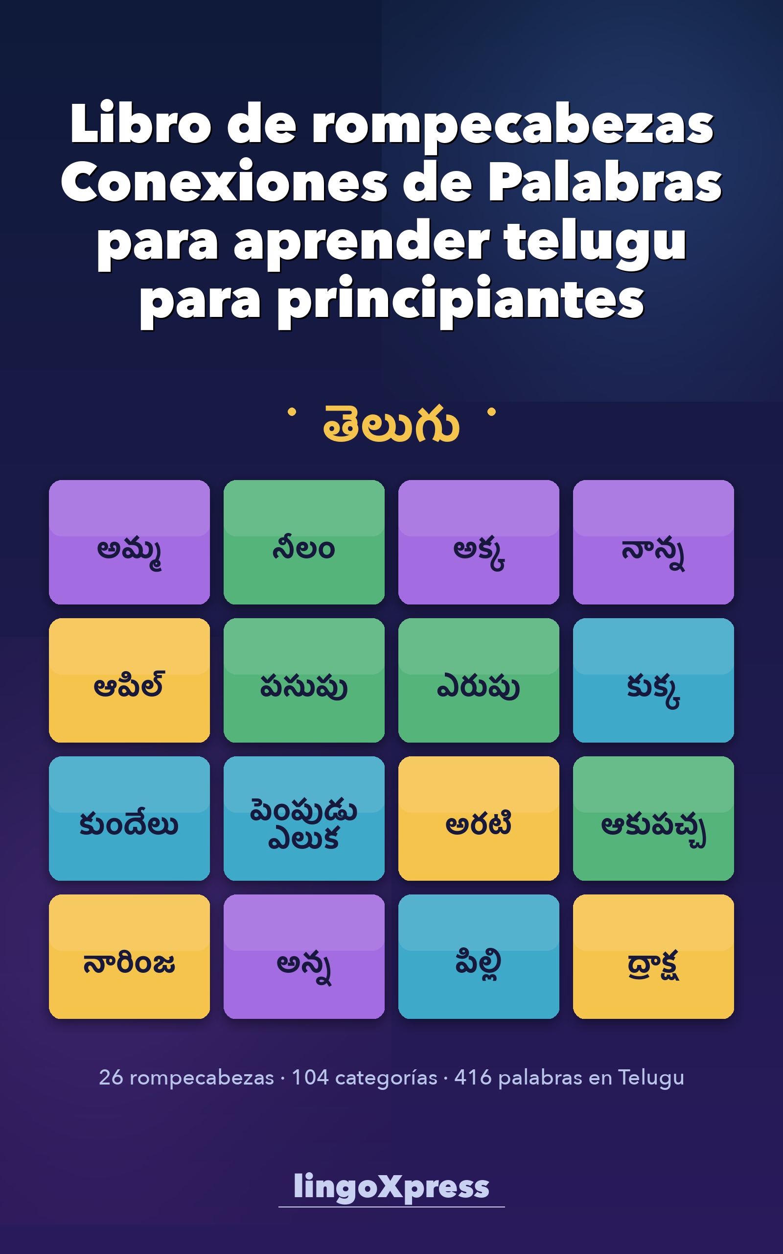 Libro de rompecabezas Conexiones de Palabras para aprender telugu para principiantes
