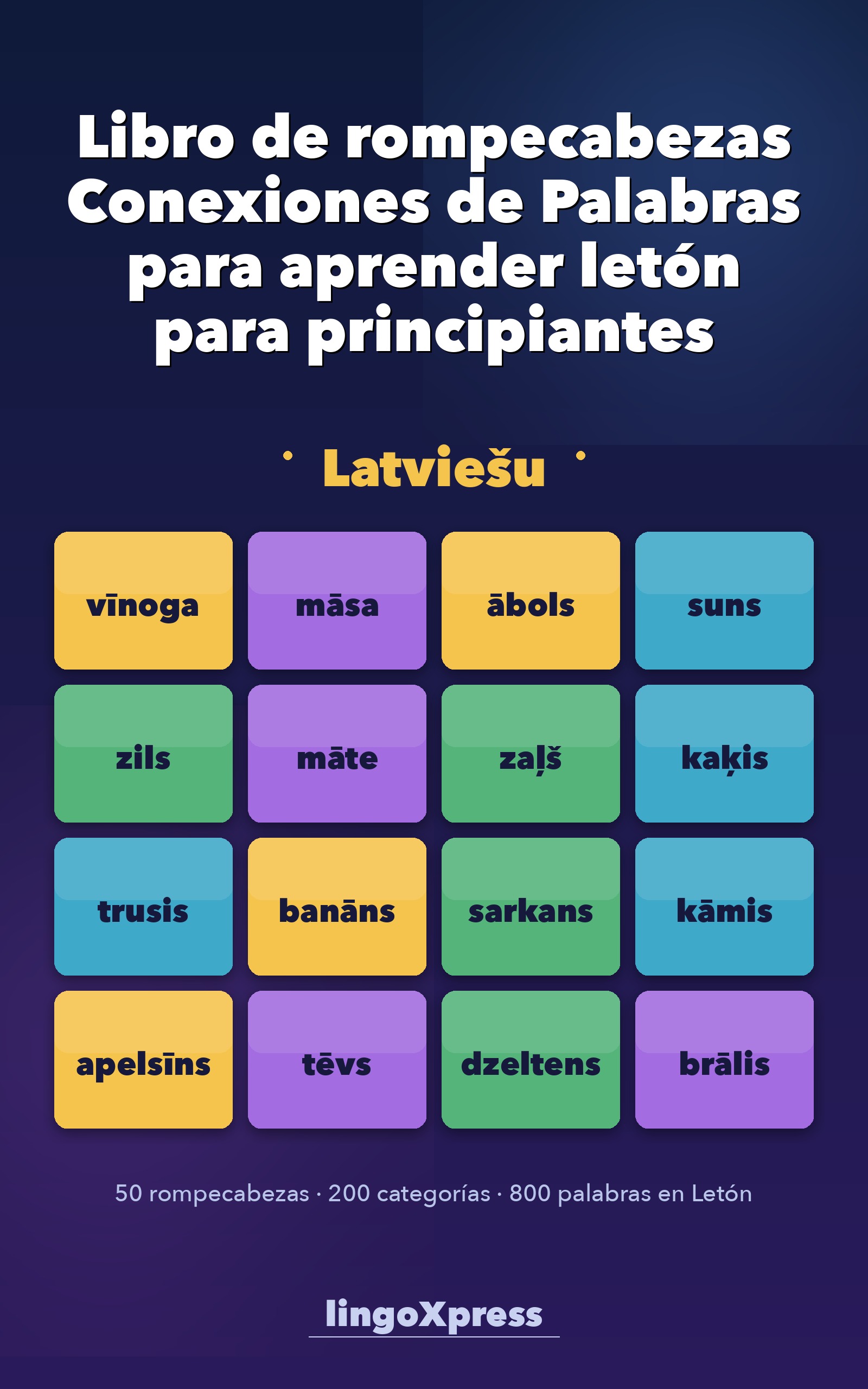 Libro de rompecabezas Conexiones de Palabras para aprender letón para principiantes