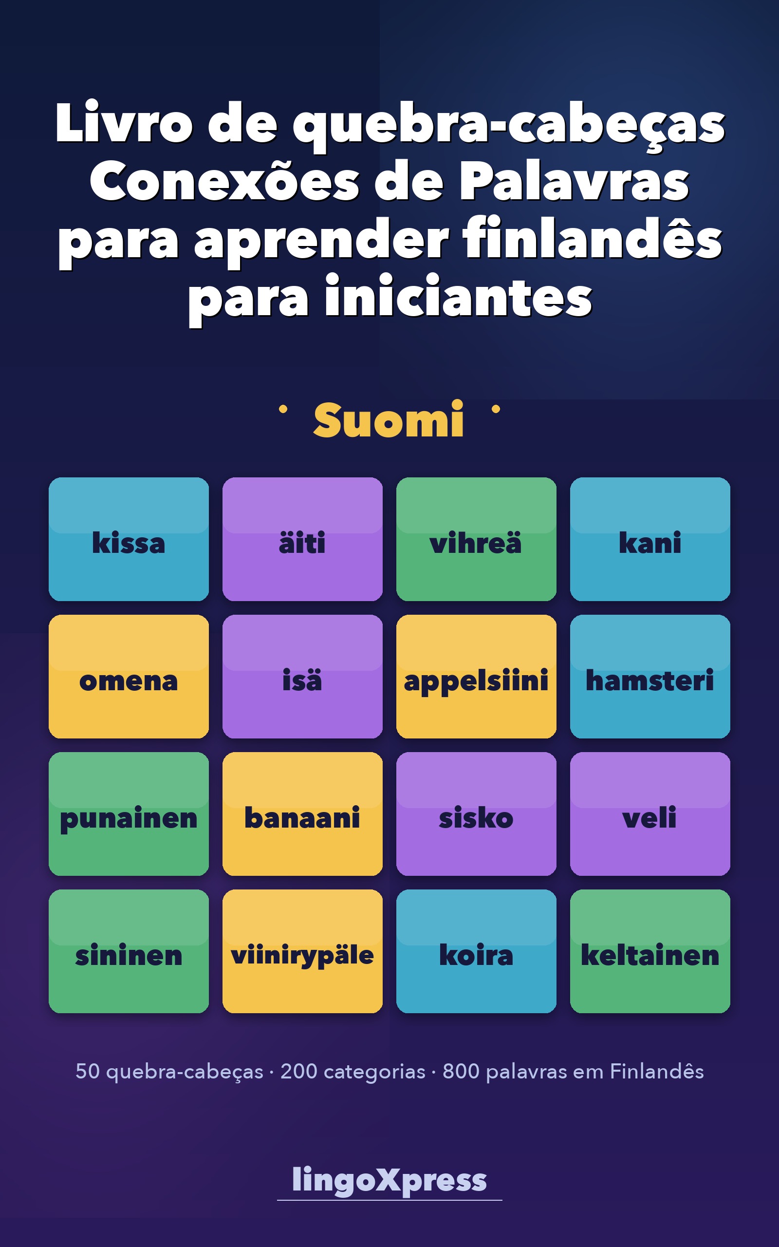 Livro de quebra-cabeças Conexões de Palavras para aprender finlandês para iniciantes