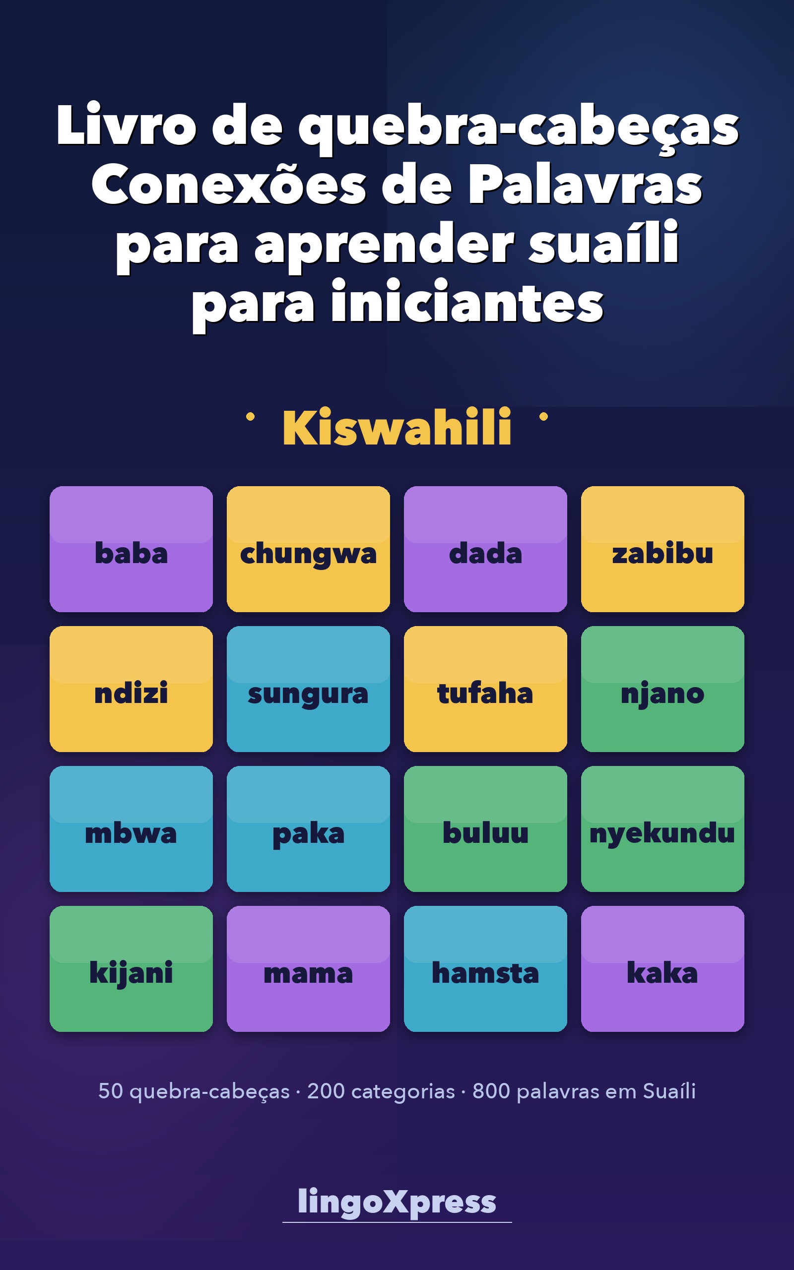 Livro de quebra-cabeças Conexões de Palavras para aprender suaíli para iniciantes