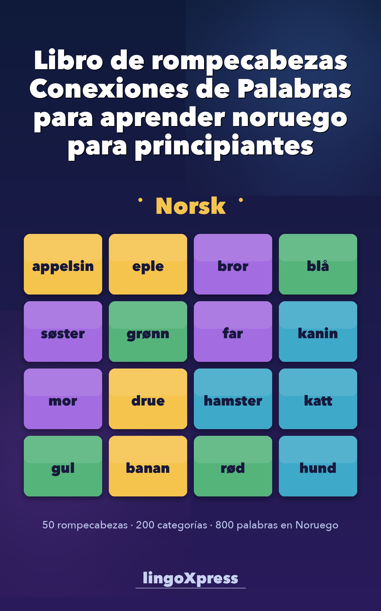 Libro de rompecabezas Conexiones de Palabras para aprender noruego para principiantes