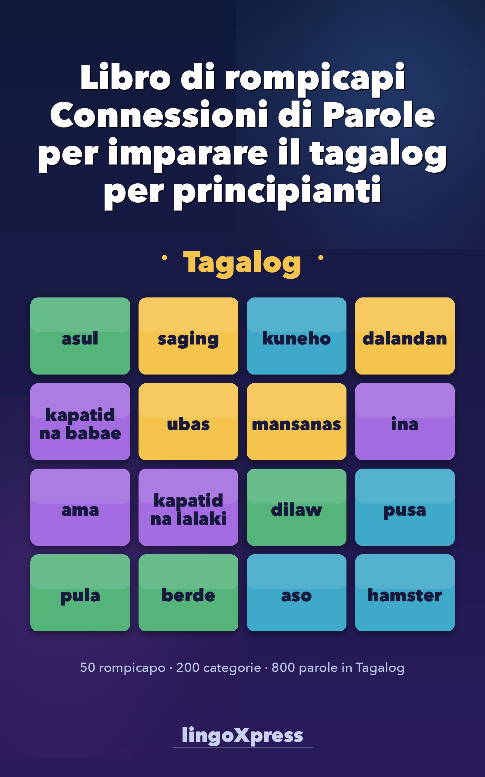 Libro di rompicapi Connessioni di Parole per imparare il tagalog per principianti