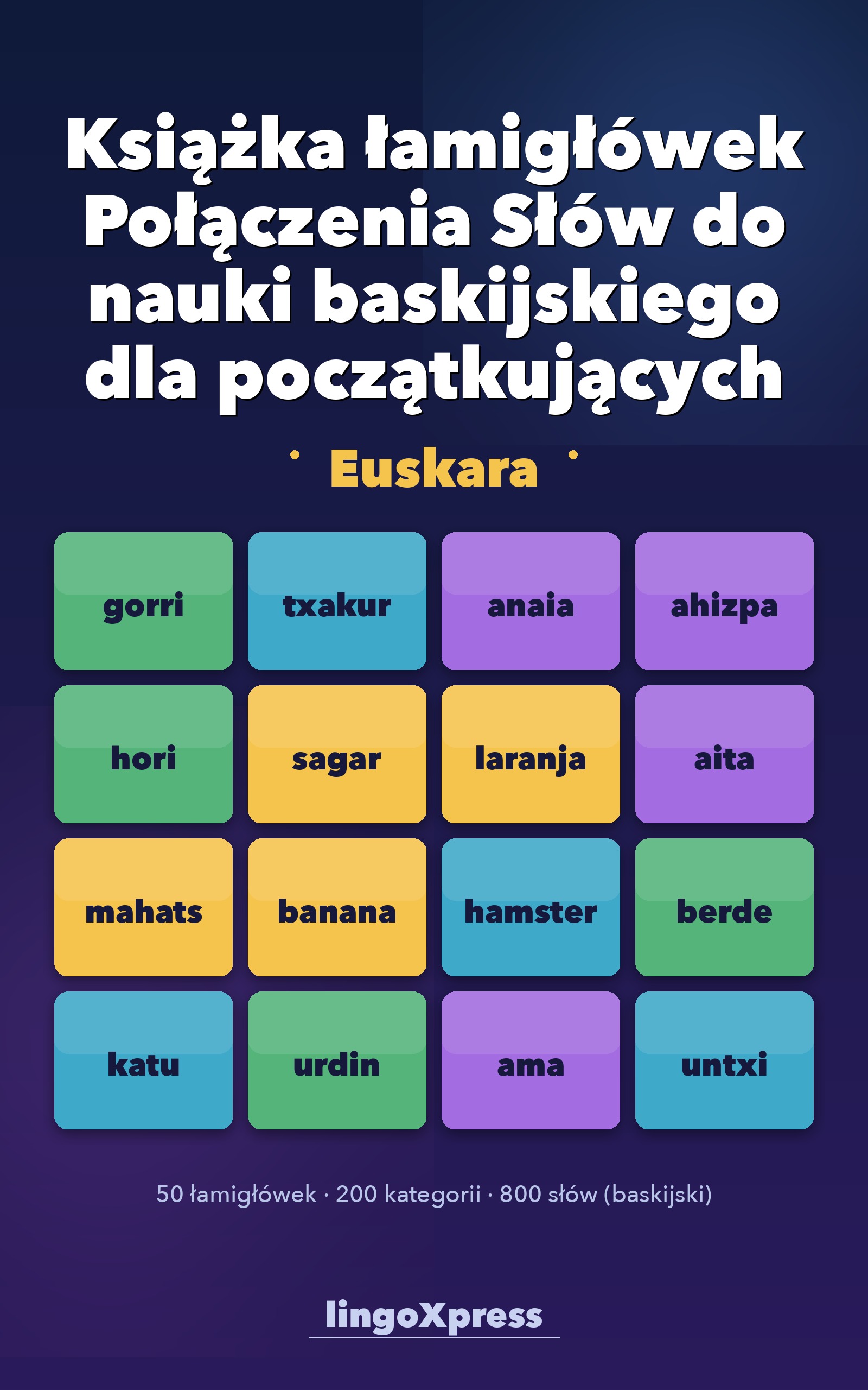 Książka łamigłówek Połączenia Słów do nauki baskijskiego dla początkujących