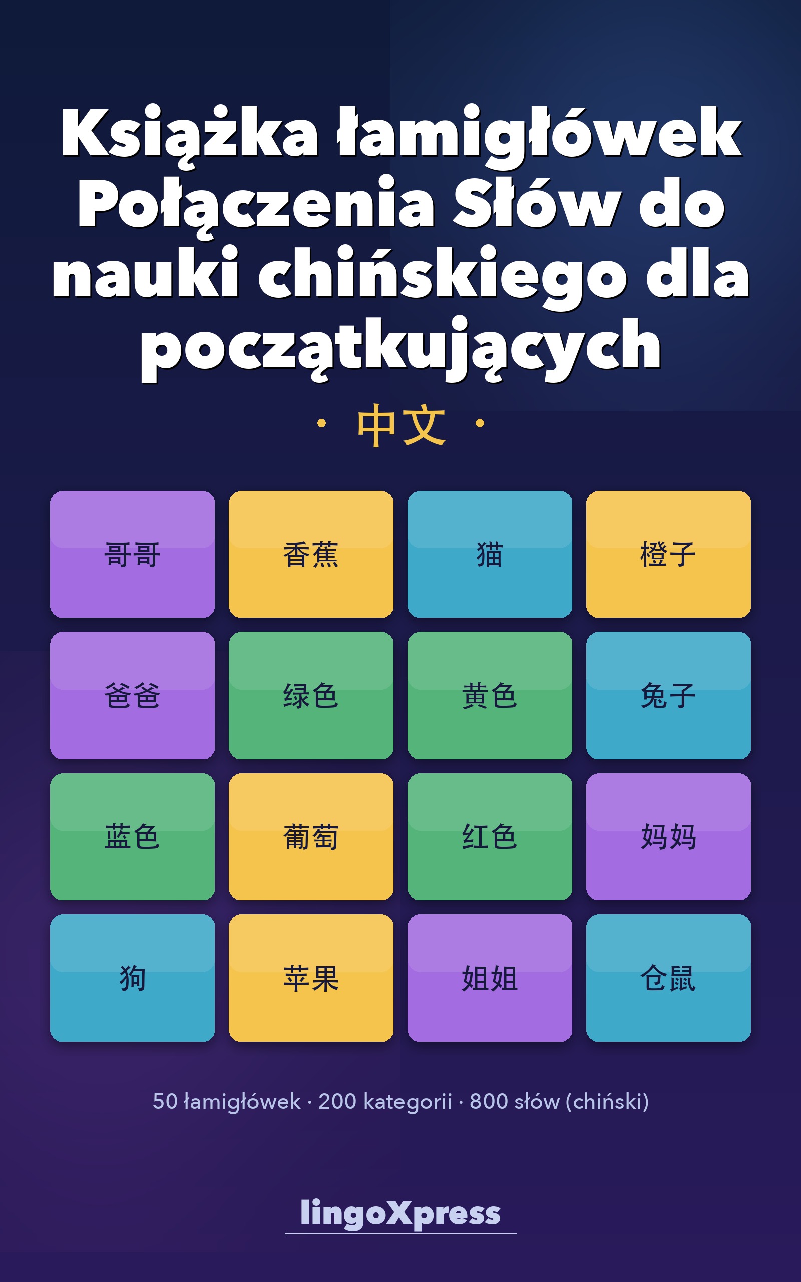 Książka łamigłówek Połączenia Słów do nauki chińskiego dla początkujących