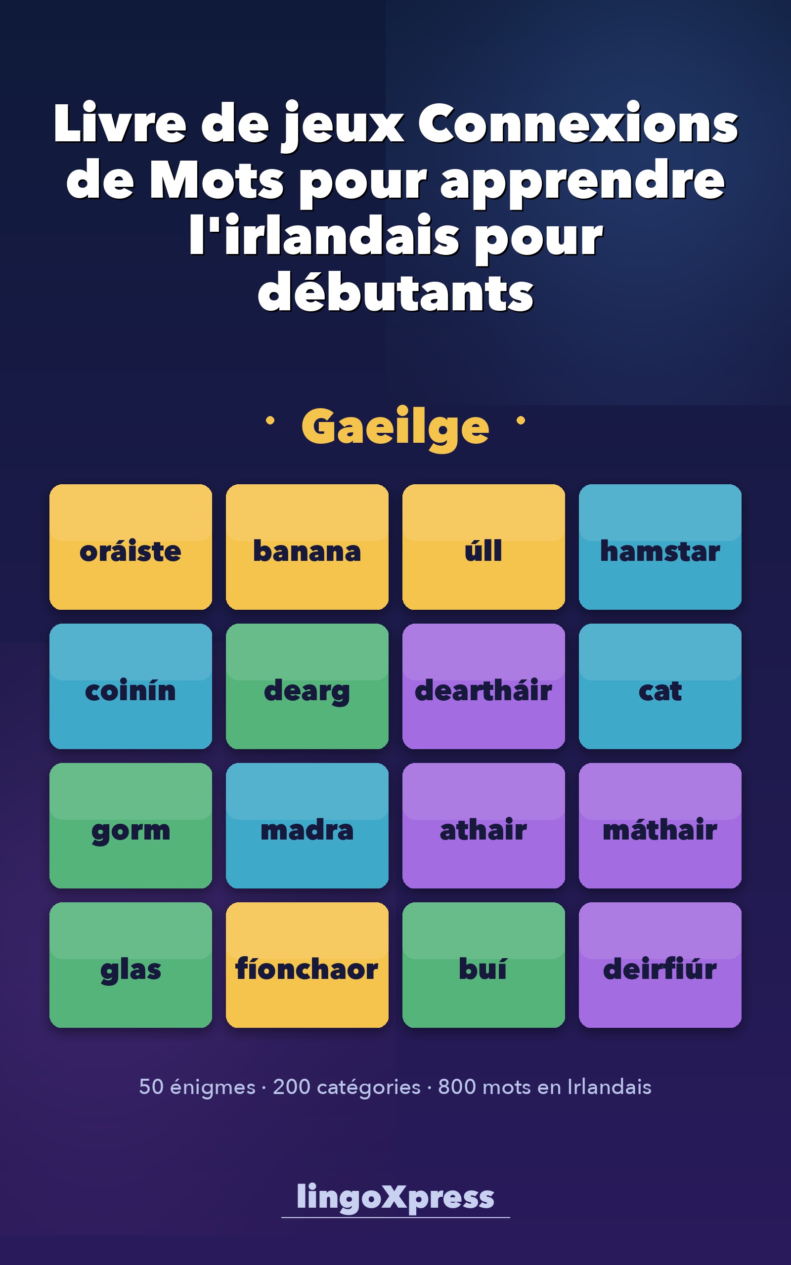 Livre de jeux Connexions de Mots pour apprendre l'irlandais pour débutants