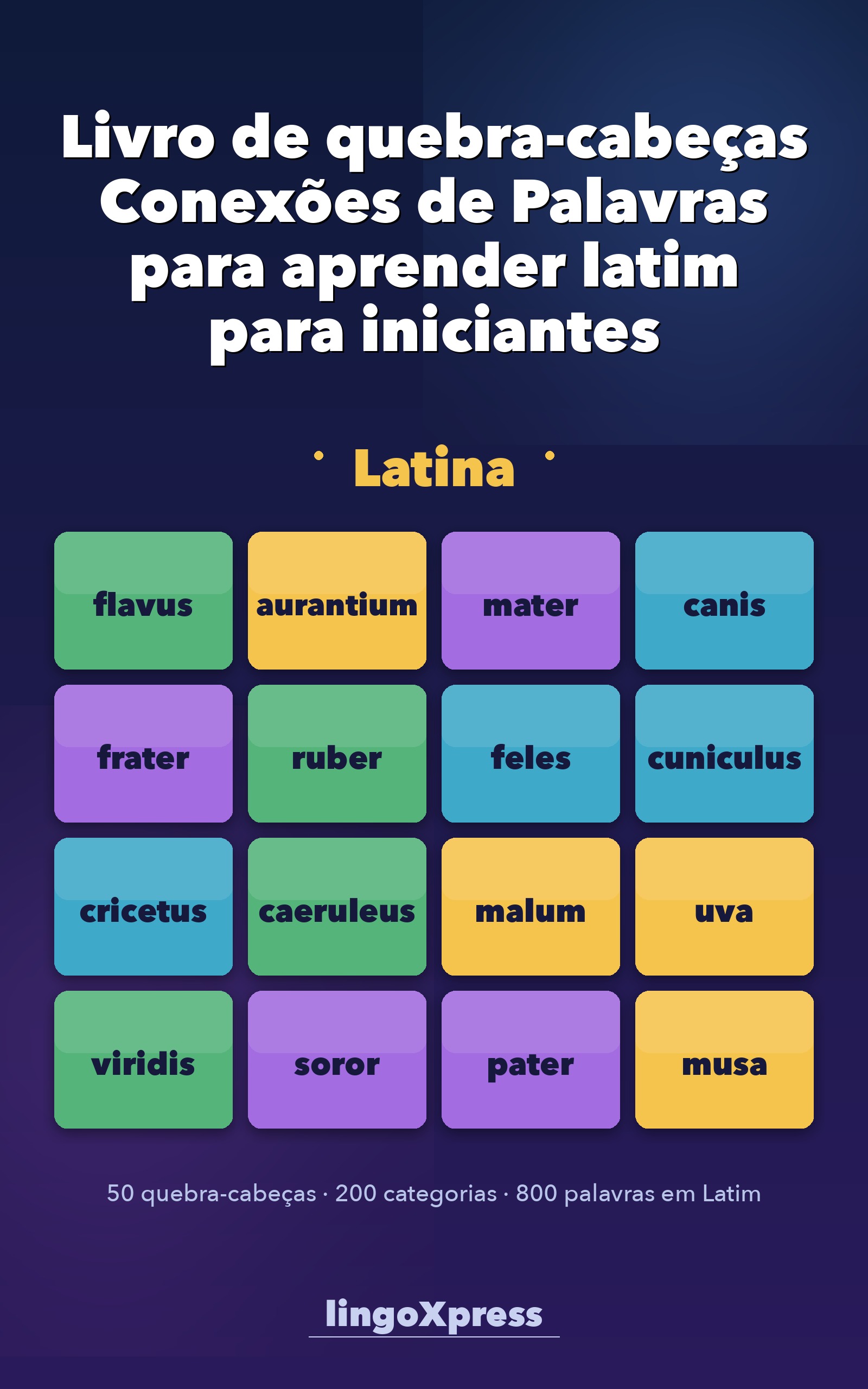 Livro de quebra-cabeças Conexões de Palavras para aprender latim para iniciantes