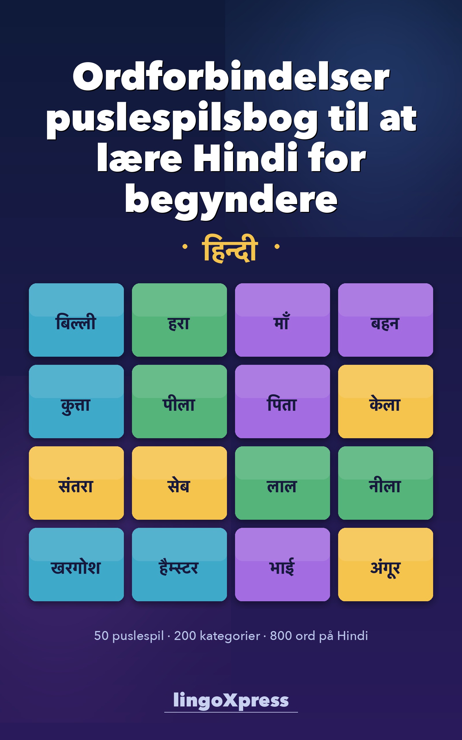 Ordforbindelser puslespilsbog til at lære Hindi for begyndere