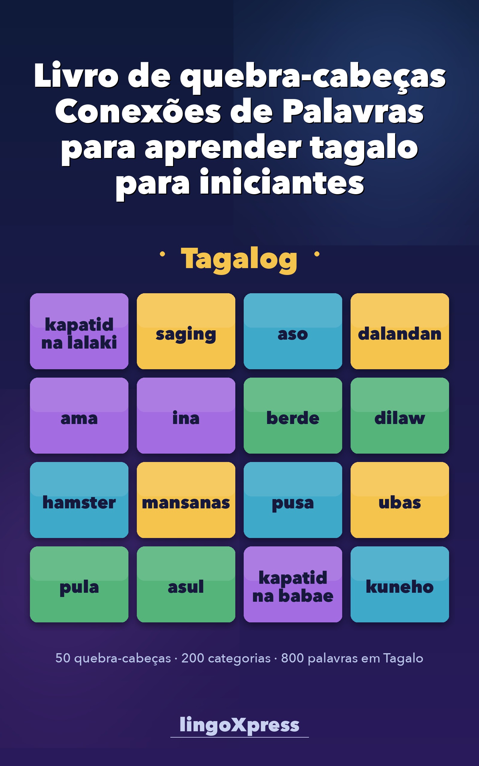 Livro de quebra-cabeças Conexões de Palavras para aprender tagalo para iniciantes