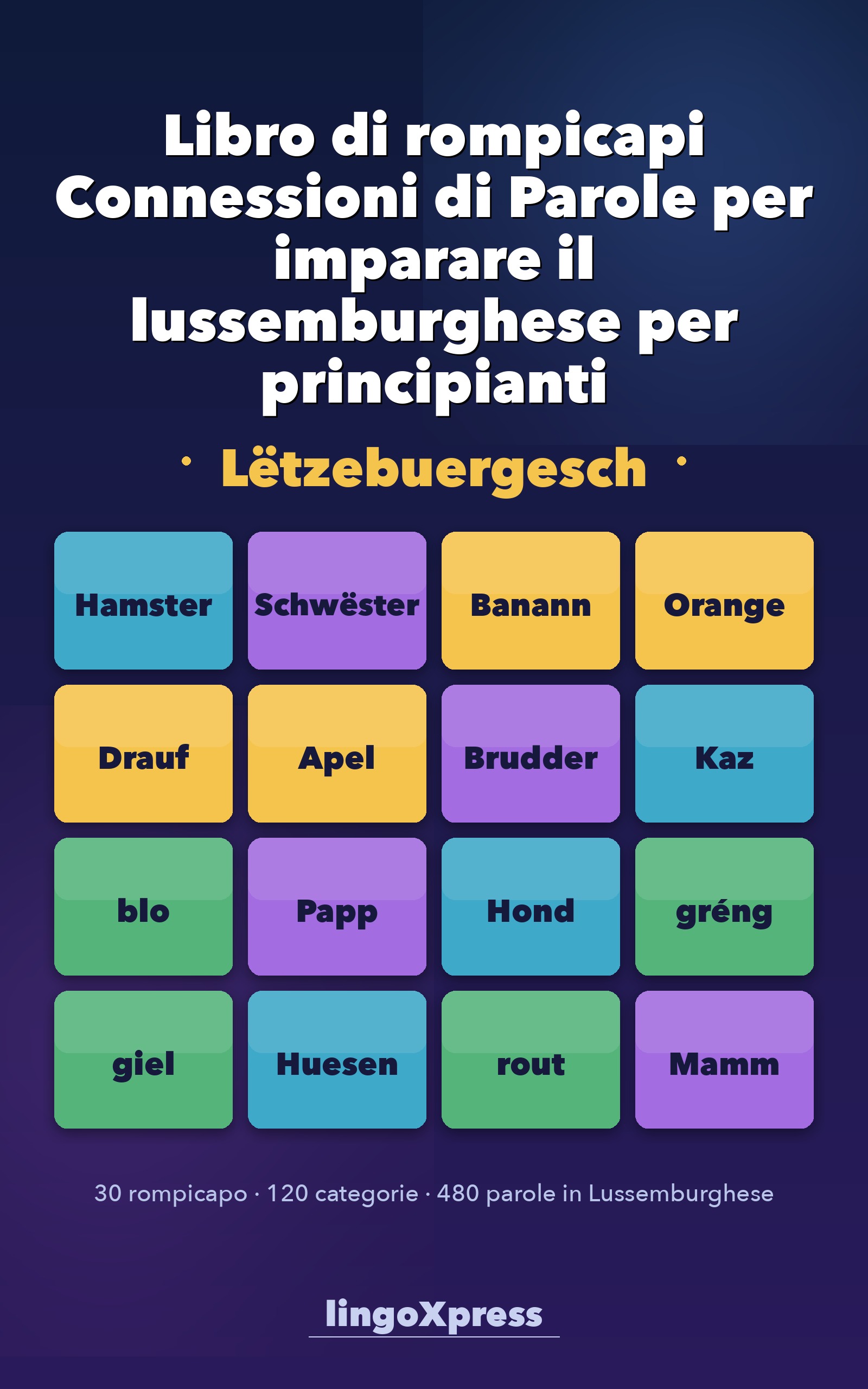 Libro di rompicapi Connessioni di Parole per imparare il lussemburghese per principianti
