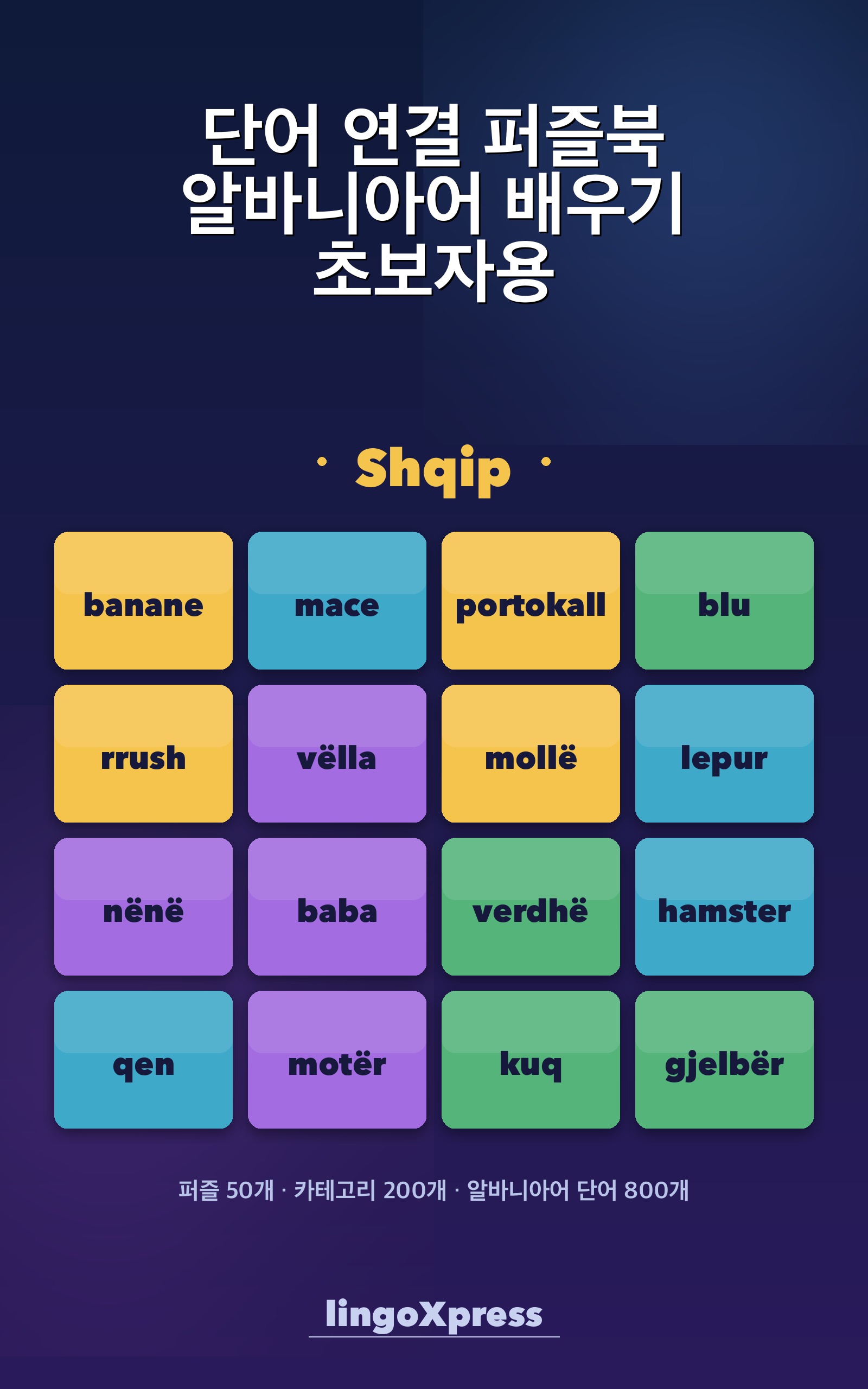 단어 연결 퍼즐북 알바니아어 배우기 초보자용